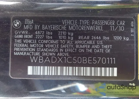2011 BMW 335Is from USA, damaged, VIN WBADX1C50BE570111